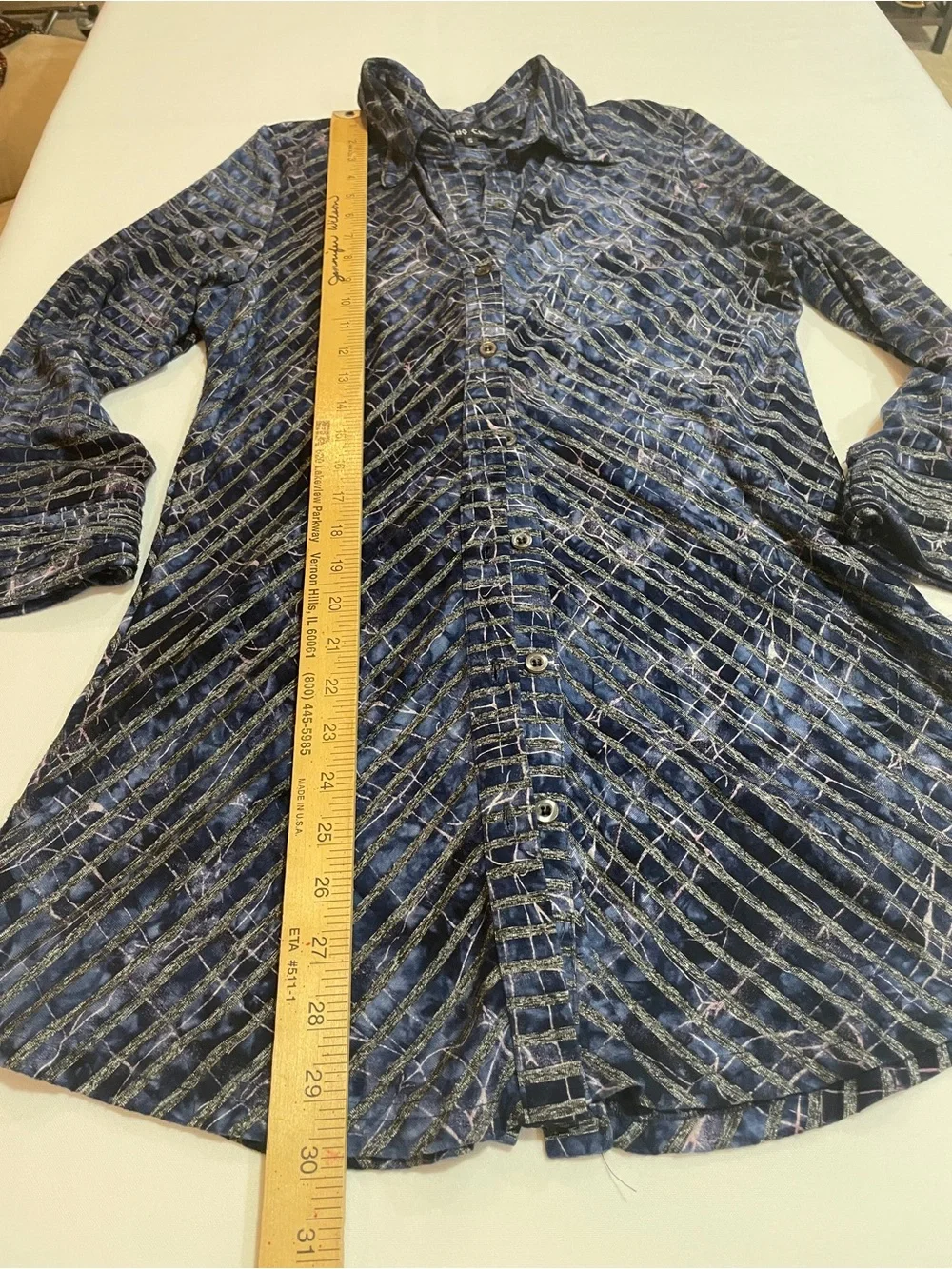 Boho Chick women’s  Blue Patterned Long-Sleeve  blouse